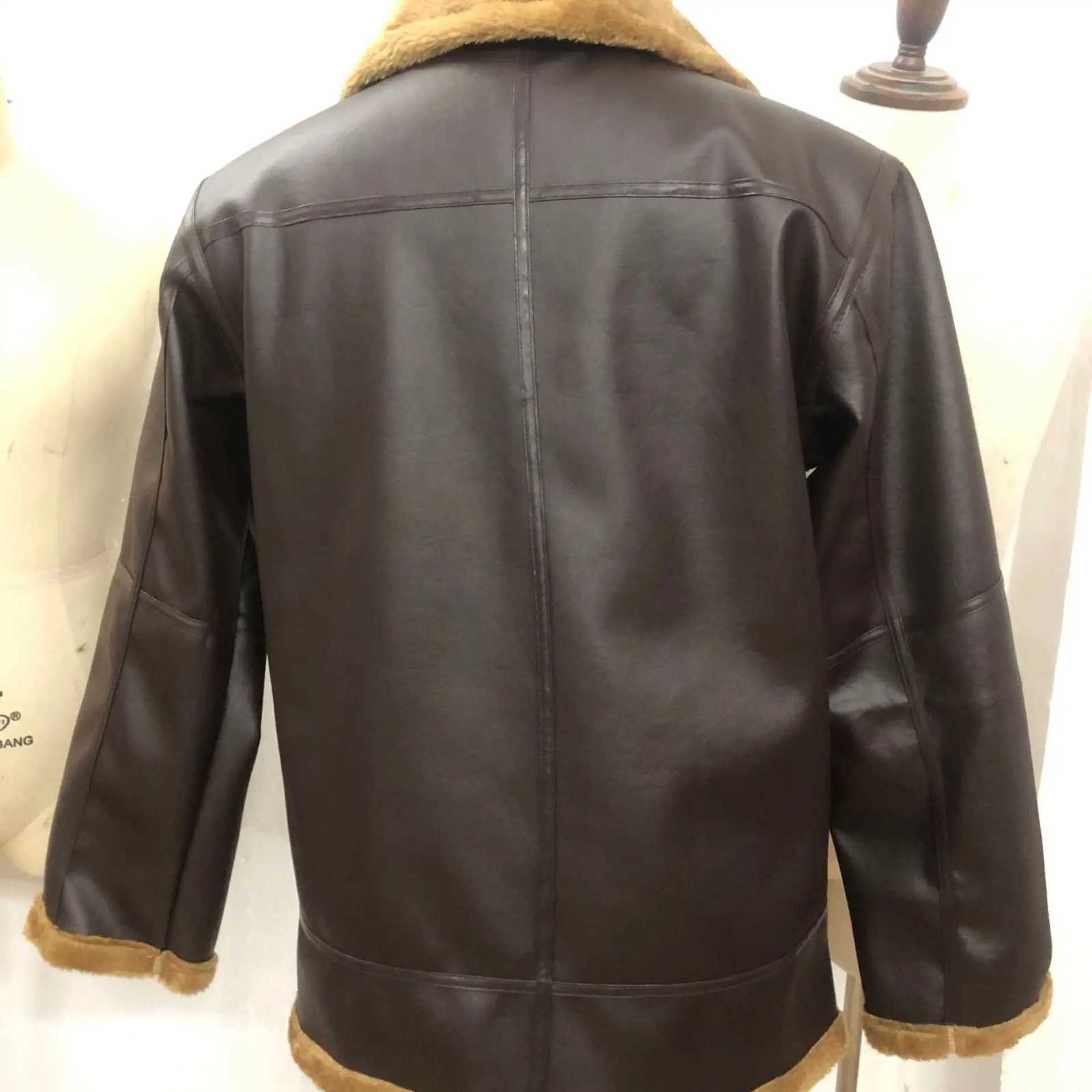 oversized coat plus size Men's lapel solid color leather jacket warm and comfortable in winter high quality faux fur dark c D260902 5e