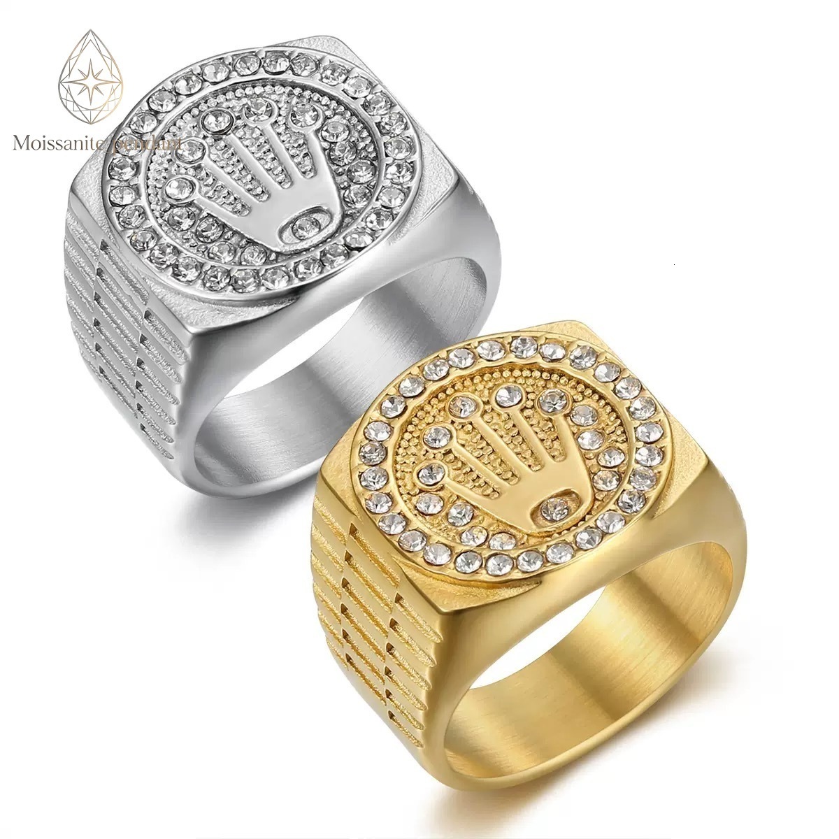 Moissanite Pinky Ring For Men Mens Moissanite Wedding Band 925 Sterling Silver Ring For Men D Color VVS1Round Cut Ring Crown