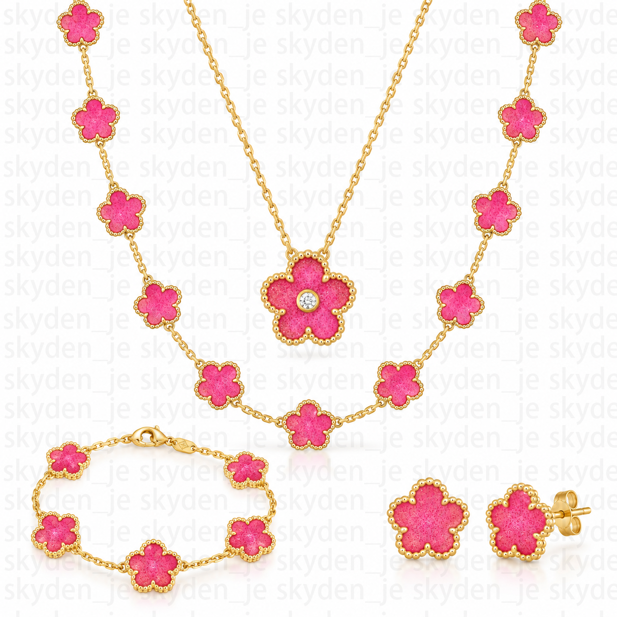 Pink Clover Jewelry Set Necklaces Designer For Women Luxury Jewellery Designer Flower Pendant Bracelet Stud Earrings Gold
