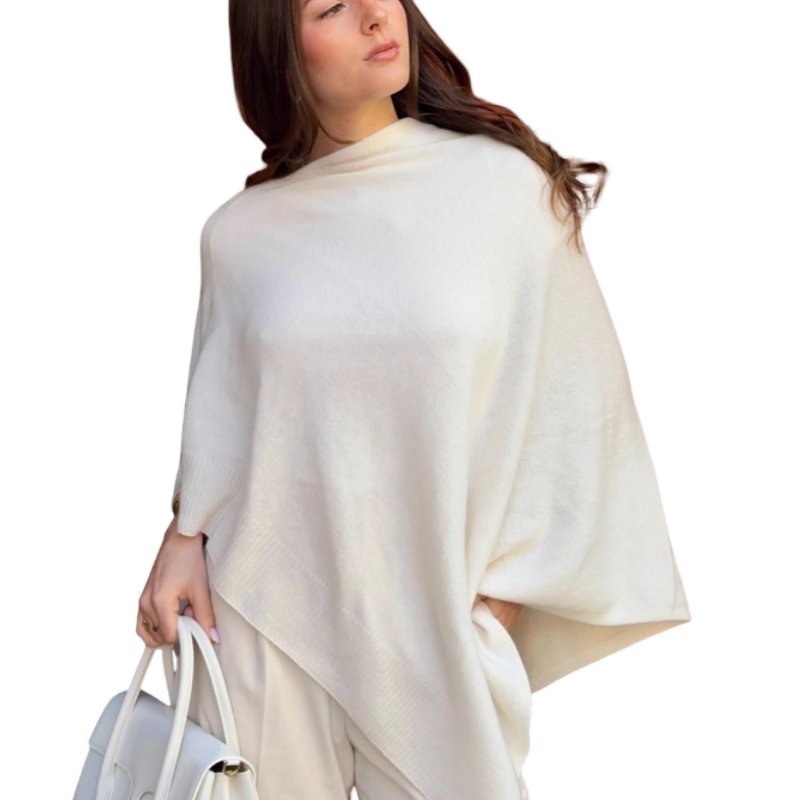Femmes col montant ourlet asymétrique tricot Poncho haut ample manches chauve-souris couleur unie doux tricot pull mode tenue décontractée approp