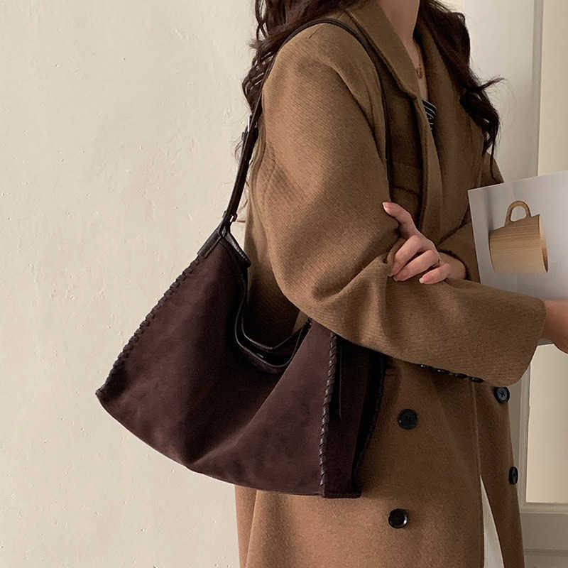 Tote Lazy Style 2026 Suede Rattan Woven Large-capacity Matte Cowhide Hobo Single-shoulder Designer Bag H260905