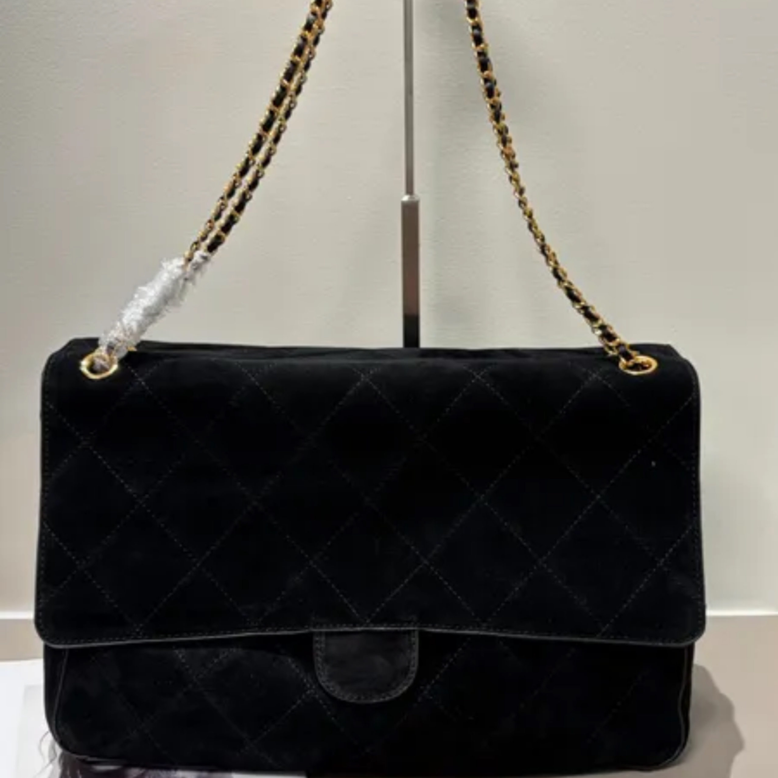 designer Vintage Suede Diamond Quilted Flap Shoulder Bag, Gold Interwoven Chain Strap Crossbody Handbag, Large Capacity Ladies Daily Retro Purse