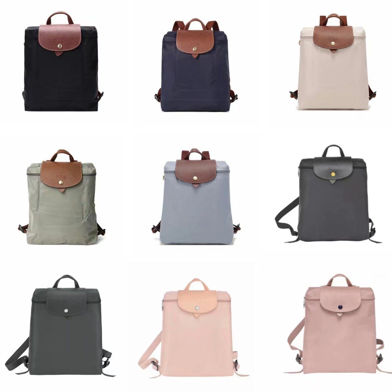 Designer Women Nylon Backpack With Leather Flap Snap Button Closure Lightweight Travel Rucksack Multi Color Casual School Daypack For Daily Commute