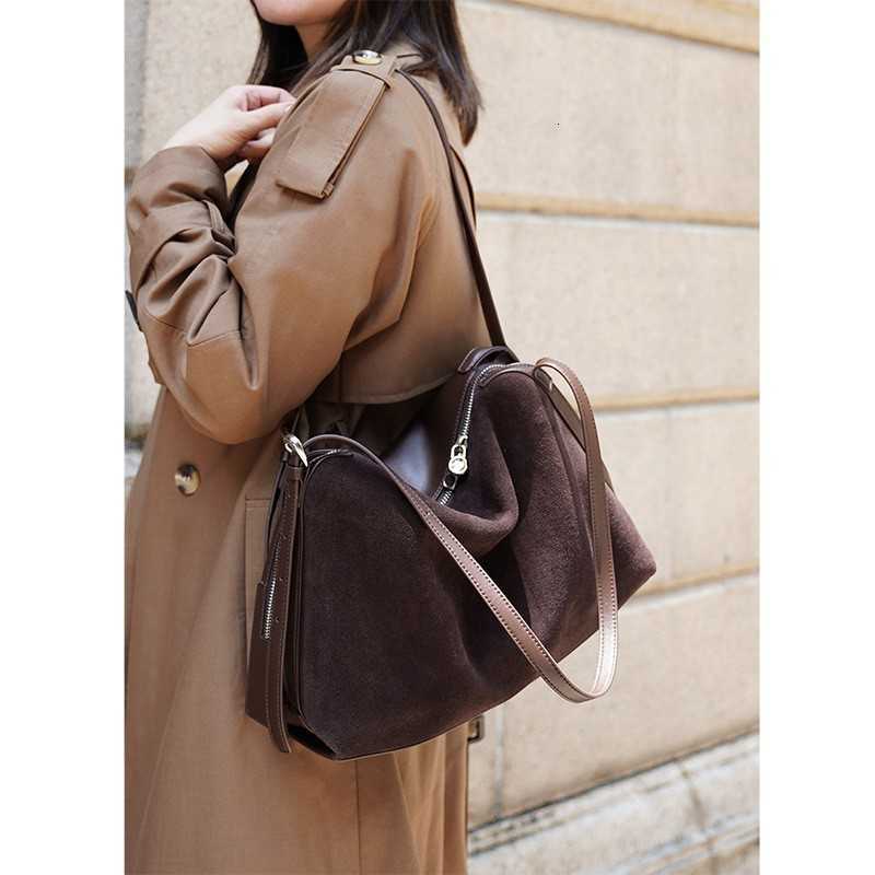 Bag Autumn/Winter Suede Leather Tote For Women Premium Texture Commuter Handbag Hobo-style Genuine Leather Shoulder Bag H260905