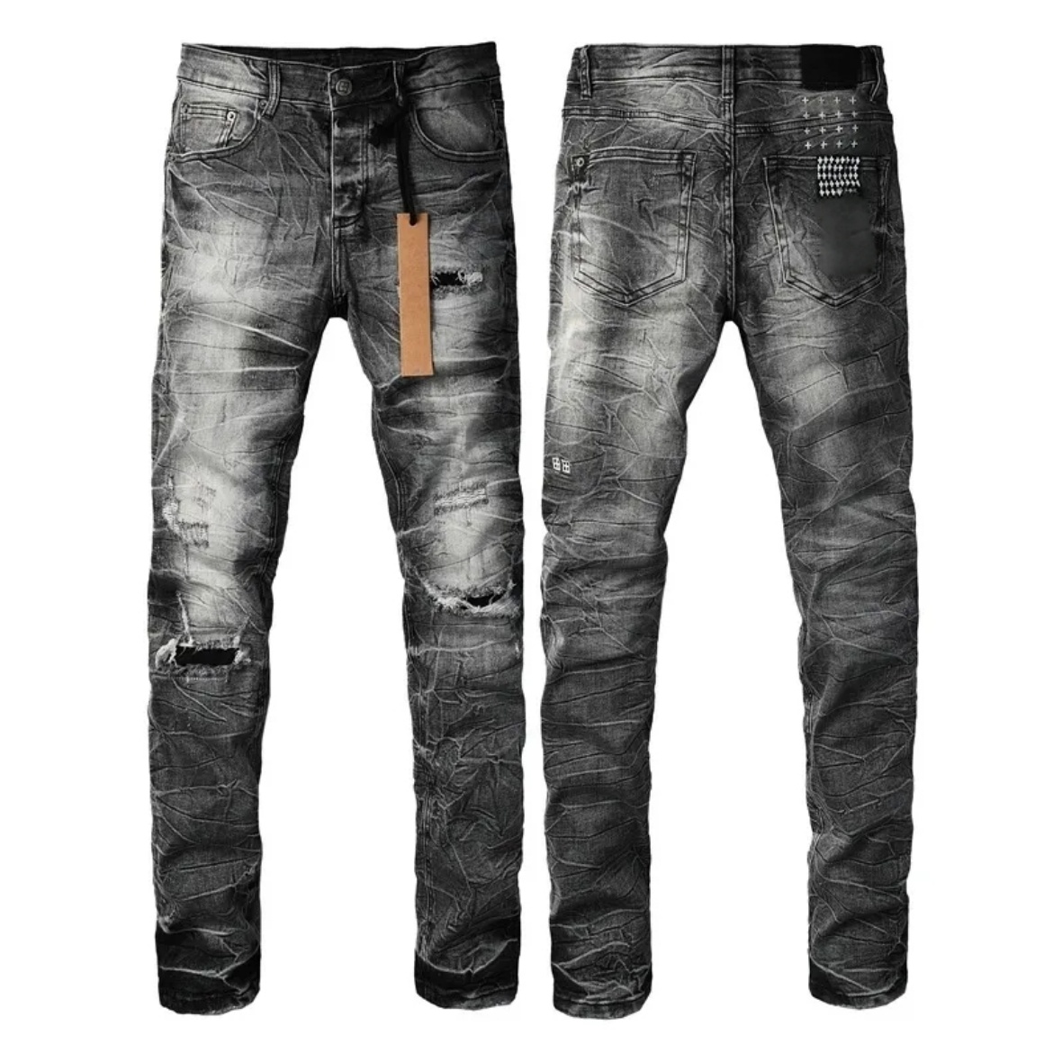 Men's Purples Jeans Fashion Mens Denim Shorts Cool Style Designer Pant Distressed Ripped Biker Black Blue Jean Slim Fit Motorcyc Stretch Y2k Aa