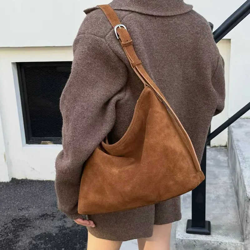 Suede Women's Genuine Cow Grade Leather Shoulder Crossbody Designer Travel Tote Antumn Winter Ladeis Big Tote Bag H260905