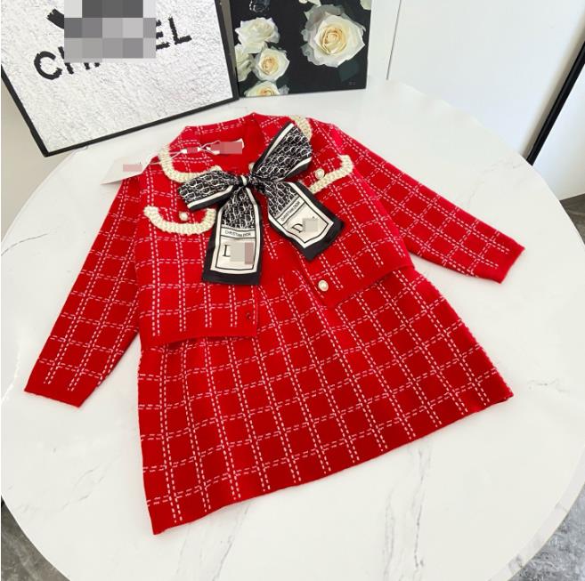 Summer Kids Designer Clothes Cute Two Piece Skirt Set Baby Girls Children Clothing Dresses Sets Short Sleeve Pullover T-shirt Pleated Cake Dress P81