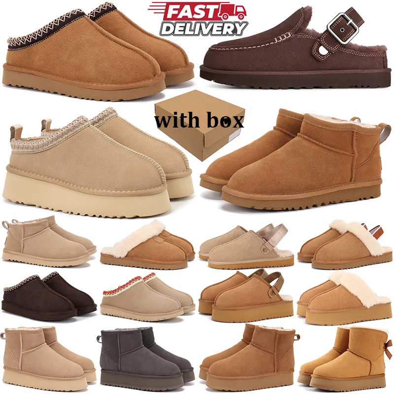 with box uggswomens boot designer boots women paltform shoes goldenstar evelina clog fur slides tasman slippers tazz bootes winter snow ultra mini b