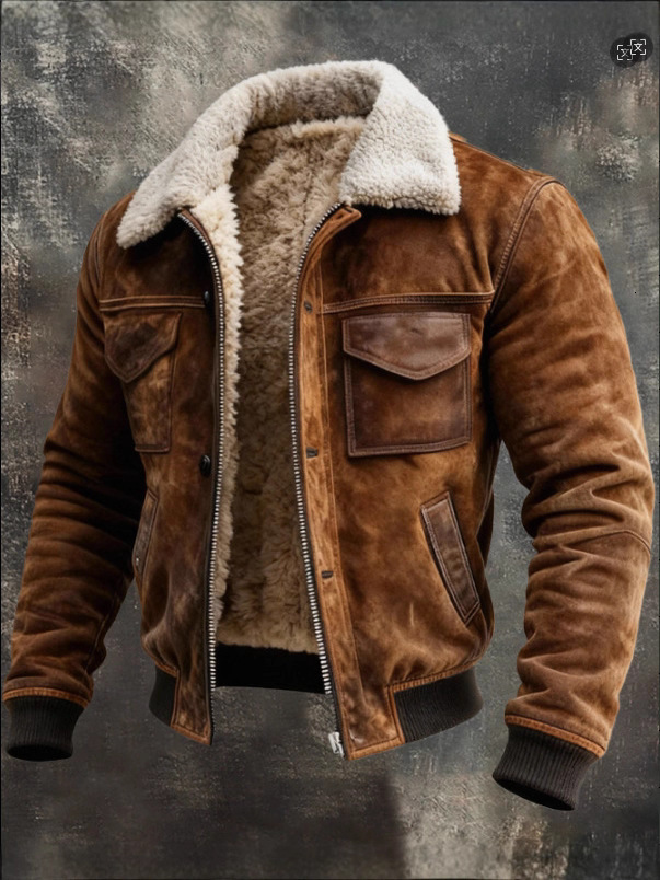 Vintage multi-pocket multifunctioneel, met fleece gevoerd outdoorjack voor heren Warm katoenen jack Wollen voering Corduroy warme jas