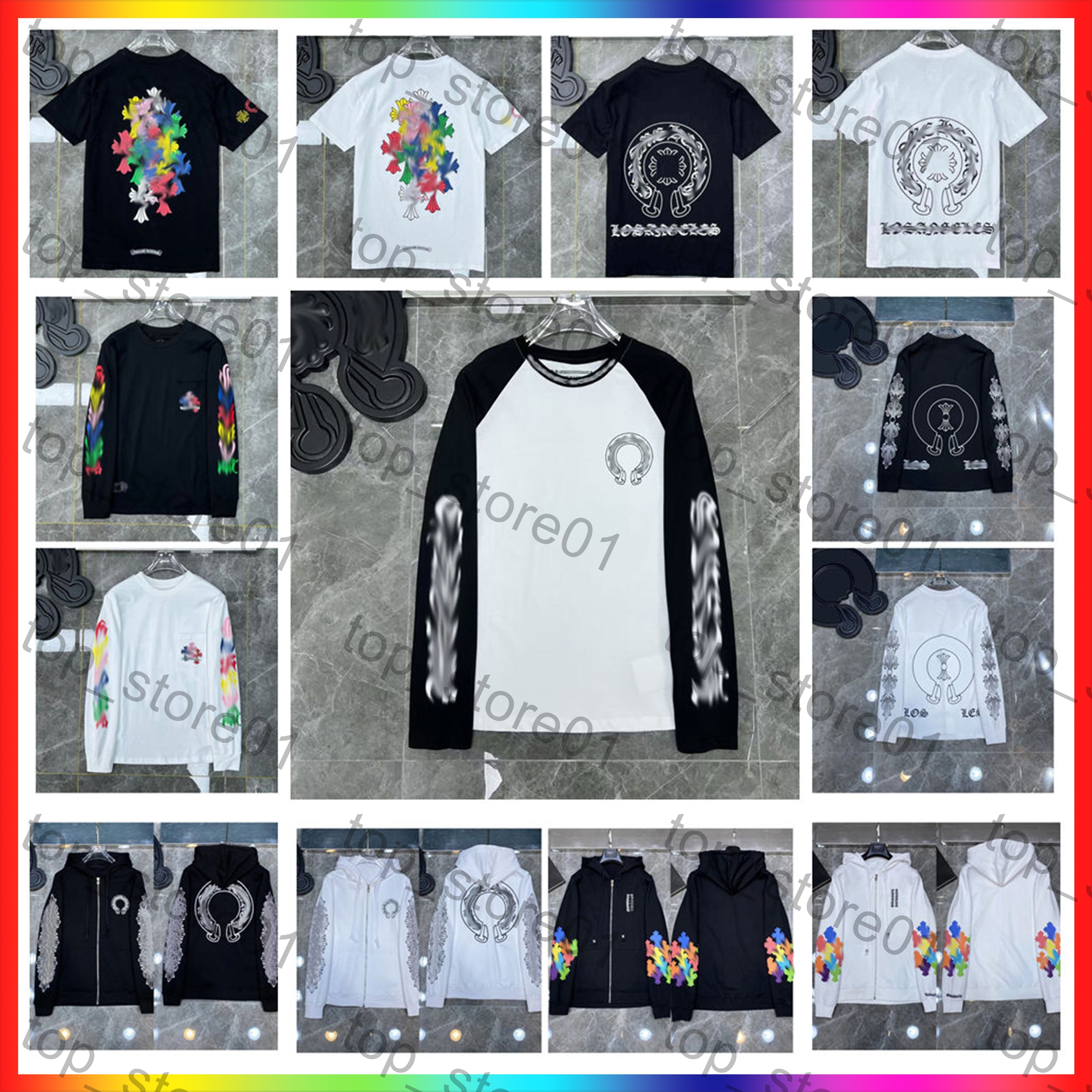 5A Mens Designer T-shirt Summer Chrome T-shirt Lâche Mode Chrome Sweat à capuche Sanskrit Lettres croisées brodées T-shirt graphique à manches lo