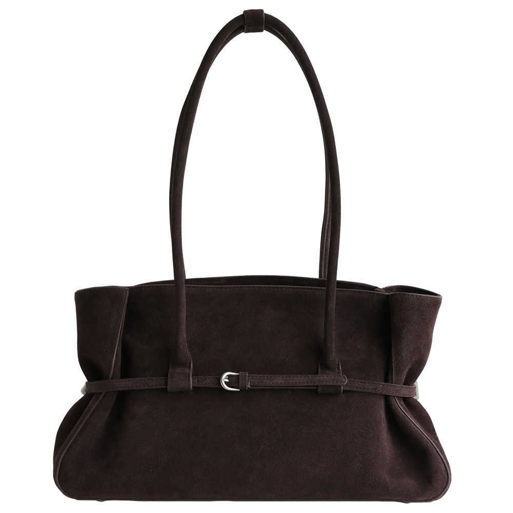 Cowhide Suede 40cm Oversized Women's Tote Bag New Niche Belt Design Large Capacity Vintage Genuine Leather Shoulder Bag H260905