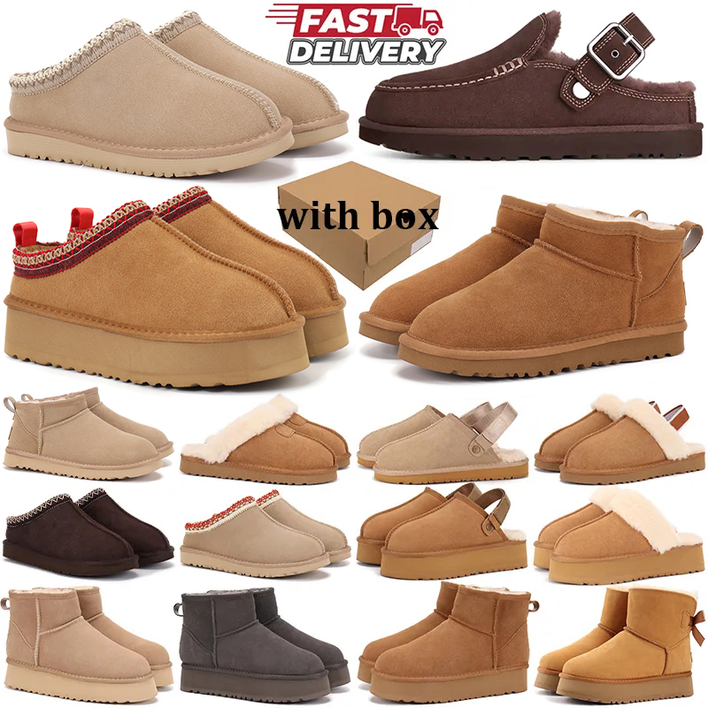 with box uggswoman boot designer boots women paltform shoes goldenstar evelina clog fur slides tasman slippers tazz bootes winter snow ultra mini bo