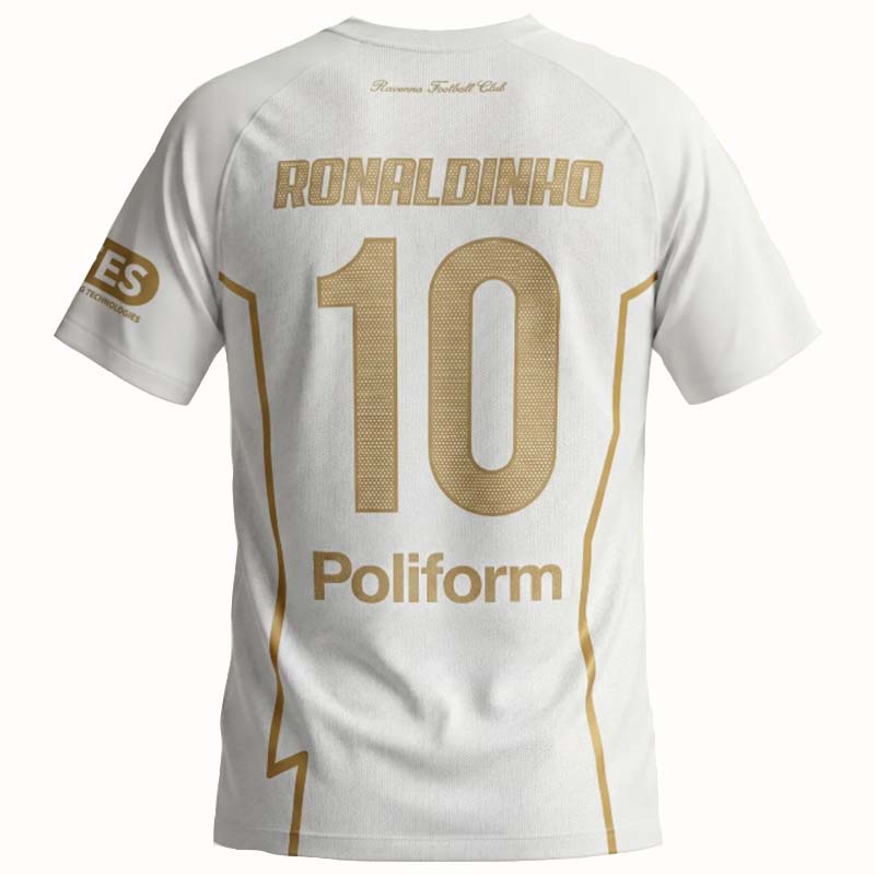 Ronaldinho Ravenna FC Limited Edition Home White Gold Soccer Jersey Fan Version Short Sleeve Football Shirt