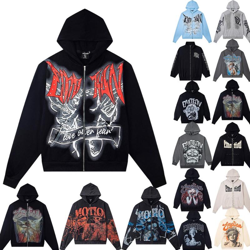 Designer Mixed American Emos Streetwear Coton Zipup Sweat à capuche Unisexe Pull Poche et imprimé graphique Sweat-shirt décontracté pour adolesce