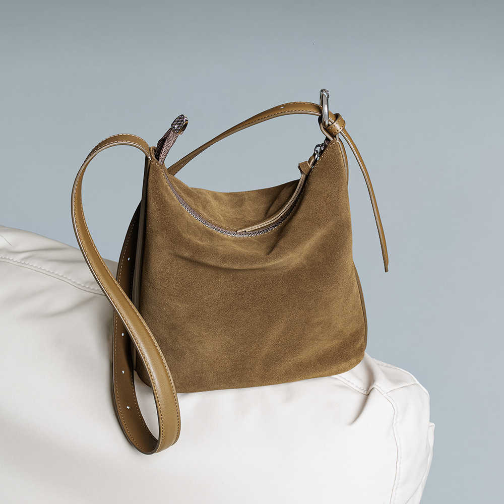 Suede Bag Women's Leather Bucket Vintage Handbag Unique Design Crossbody Shoulder Bag Versatile Chic Style Large Capacity Tote H260905