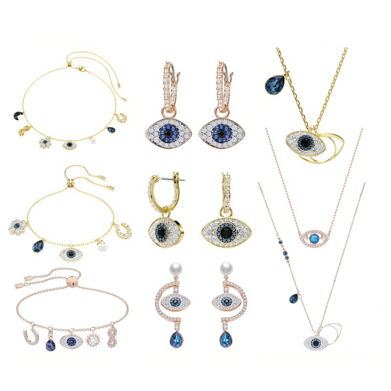 Charming Evil Eye Crystal Jewelry Set Dainty Gold Silver Plated Drop Earring Necklace Bracelet Trendy Amulet Accessory for Women Daily Party Wear
