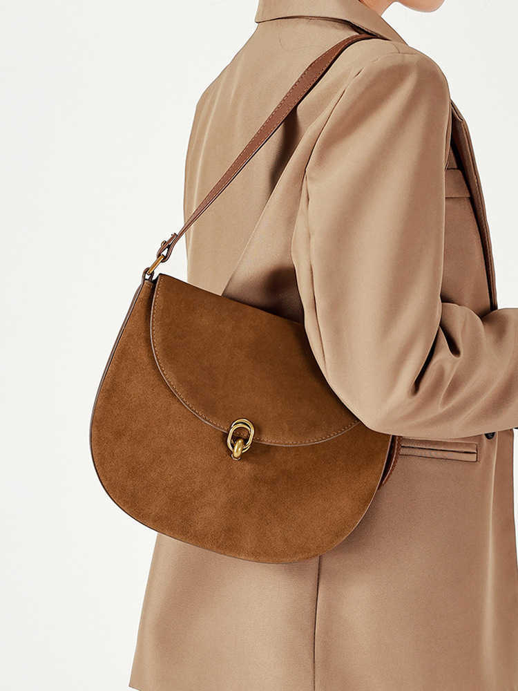 Genuine 2026 Suede Women's Handbag Leather Saddle Bag Unique Underarm Crossbody Shoulder Bag Fall Versatile Chic Premium Pack H260905