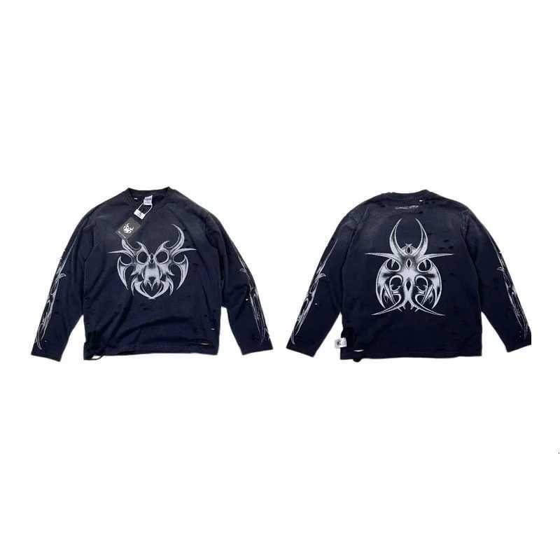 Two-Piece CHEW FOREVER False Cotton Long Sleeve Tshirt Washed Black All Seasons Hip Hop Printing Oversize O-Neck Men Women J260904