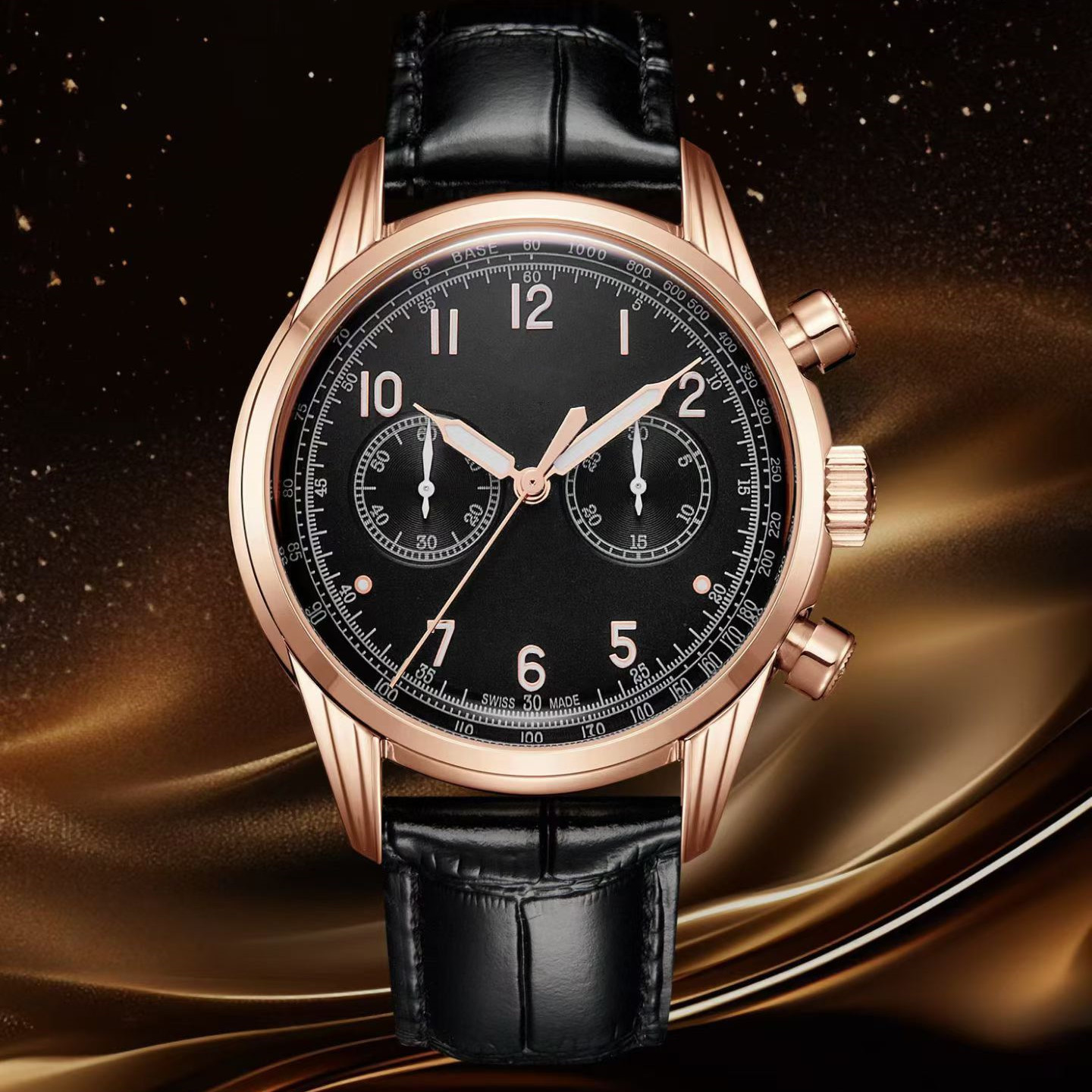 Top New men's PPity CALATRAVA 5172 complex function three eye timing retro digital dial fully automatic mechanical leather strap business casua