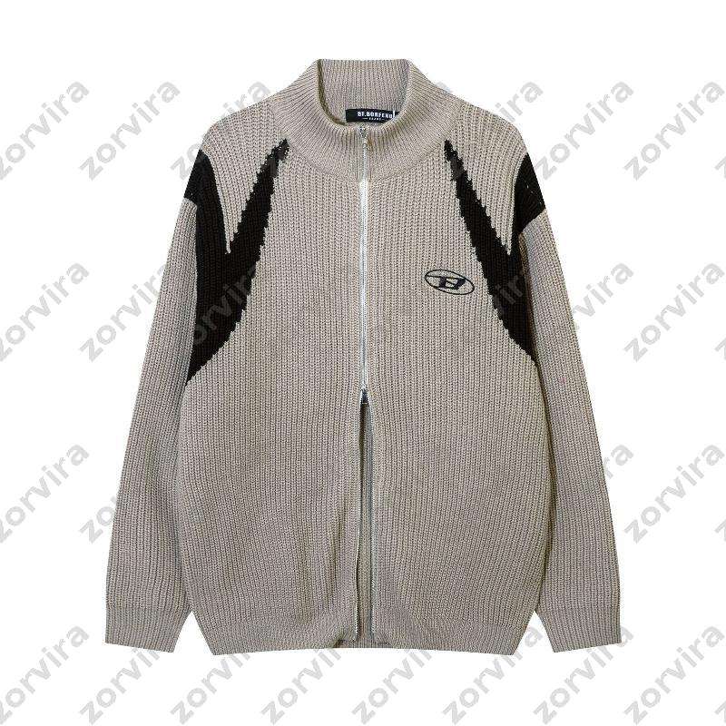 Cardigan en tricot à fermeture éclair, style rétro américain, unisexe, col haut, pull épais, veste ample, Streetwear, vêtements d'extérieur