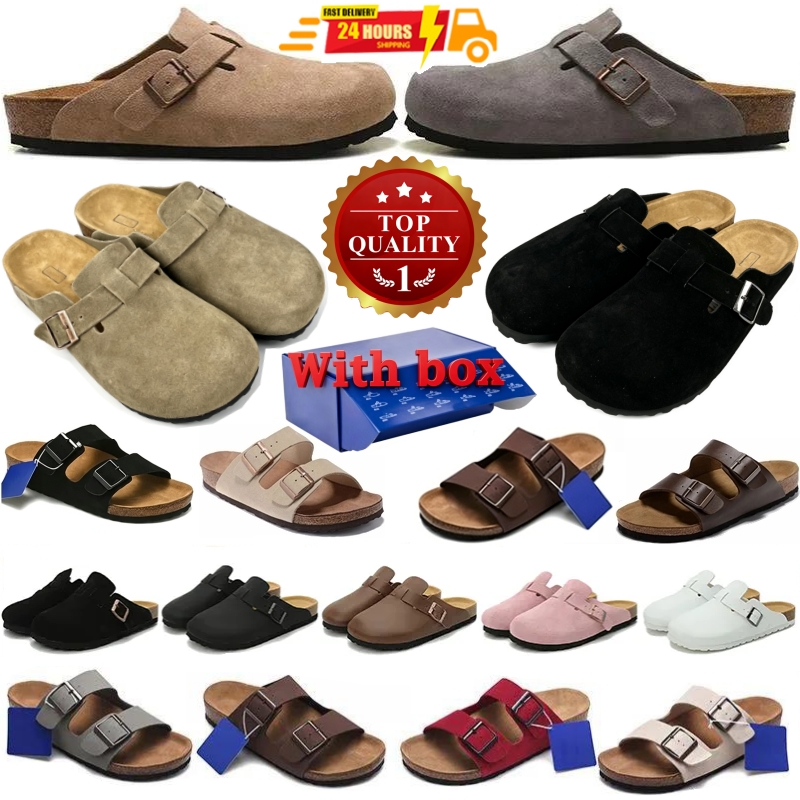Designer Clog Slippers Women Men Flat Heels Beach Slides Real Leather Double Buckle Cork Sandals Outdoor Casual Shoes Brown Grey Coffee Size 35-46