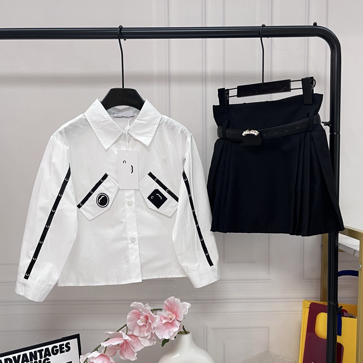 Kids Girls Designer Clothes Toddler 2 Pieces Outfit Children Elegant Long Sleeve Shirt + Pleated Skirt Girl Fashion Clothing Set Size 90-160CM 20260