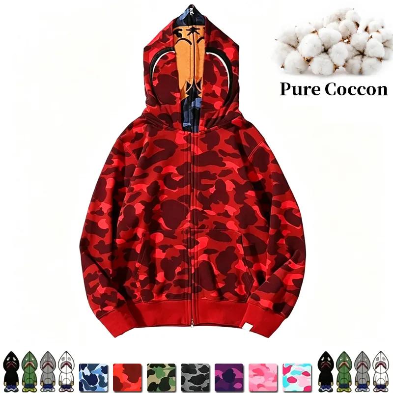 Designer Clothes Full Zip Up Shark Hoodie Men Camouflage Graphic Cotton Jacket Hoody Hooded Sweatshirt Sweater Long Sleeve Sweatshirts T-Shirts