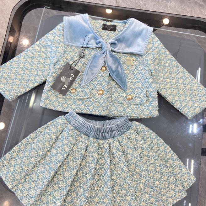 Summer Kids Designer Clothes Cute Two Piece Skirt Set Baby Girls Children Clothing Dresses Sets Short Sleeve Pullover T-shirt Pleated Cake Dress P80