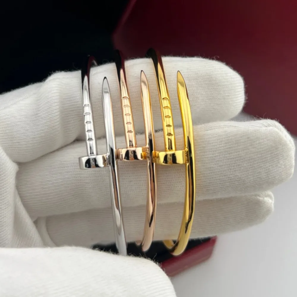 Silver Rose Rhinestone 18K Bracelet beauty Nail Open Luxury funny Gold Stainless Steel bangle Women Jewelry Gift