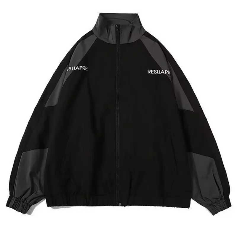 Hip Autumn Men's Varsity Jacket Hop Double Embroidery High Street Patchwork Color Block Windbreaker Zipper Stand Collar Jackets N260905