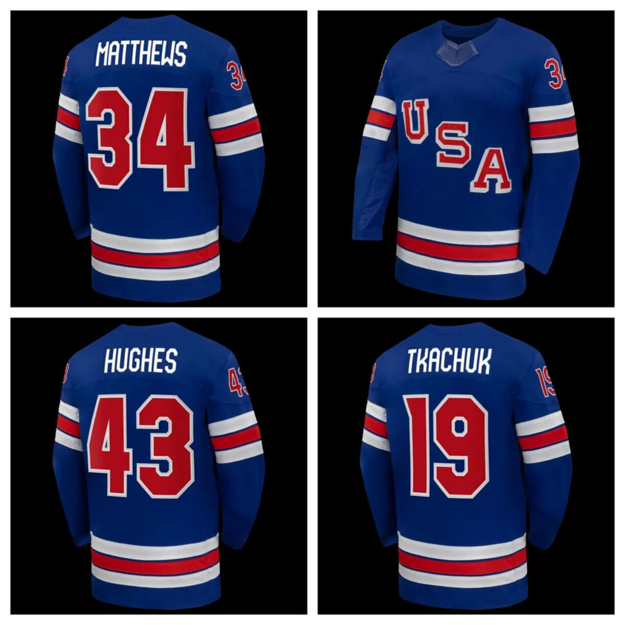 Breathable Ice Hockey Jersey 2026 Team Quick Dry * USA Matthews 34 Tkachuk 19 Eichel 9 Hughes 86 43 Jerseys Home Blue Color Size S XXXL Stitched Men
