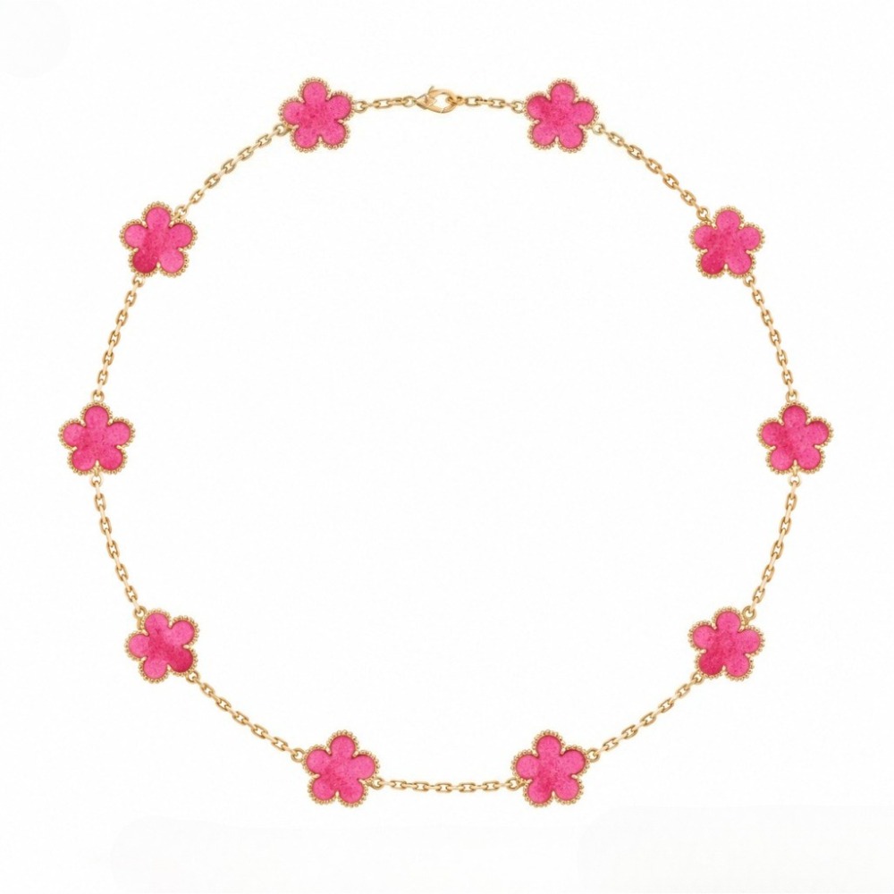Pendant Necklaces new high quality natural bubble enamel clover necklace women pink four leaf clover necklace 18k gold plated five flower luck charm