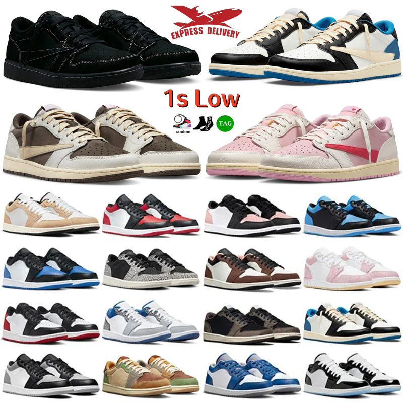 travis shoe 1 low Basketball Shoes 1s Mens Womens Sneakers Trainers Shy Pink Wolf Grey Mocha Fragment Design UNC Canary Gym Red Leather Fashion Outd