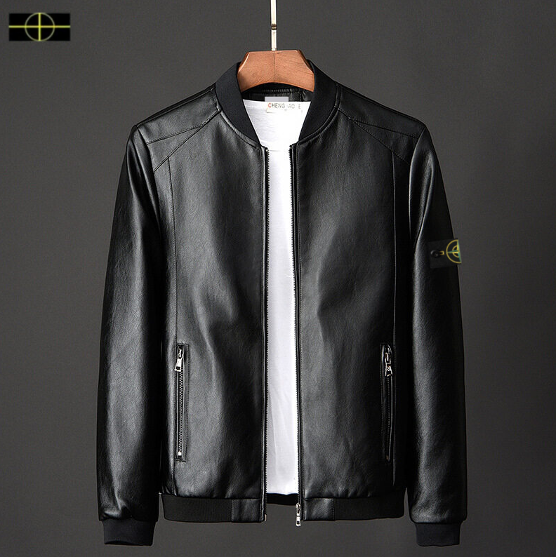 New 2026 Spring And Autumn Hotsale Men Luxury Outdoor Leather Jacket Stand Up Collar Embroidered Island Brand Logo Men Women Outerwear Jacket Coat A