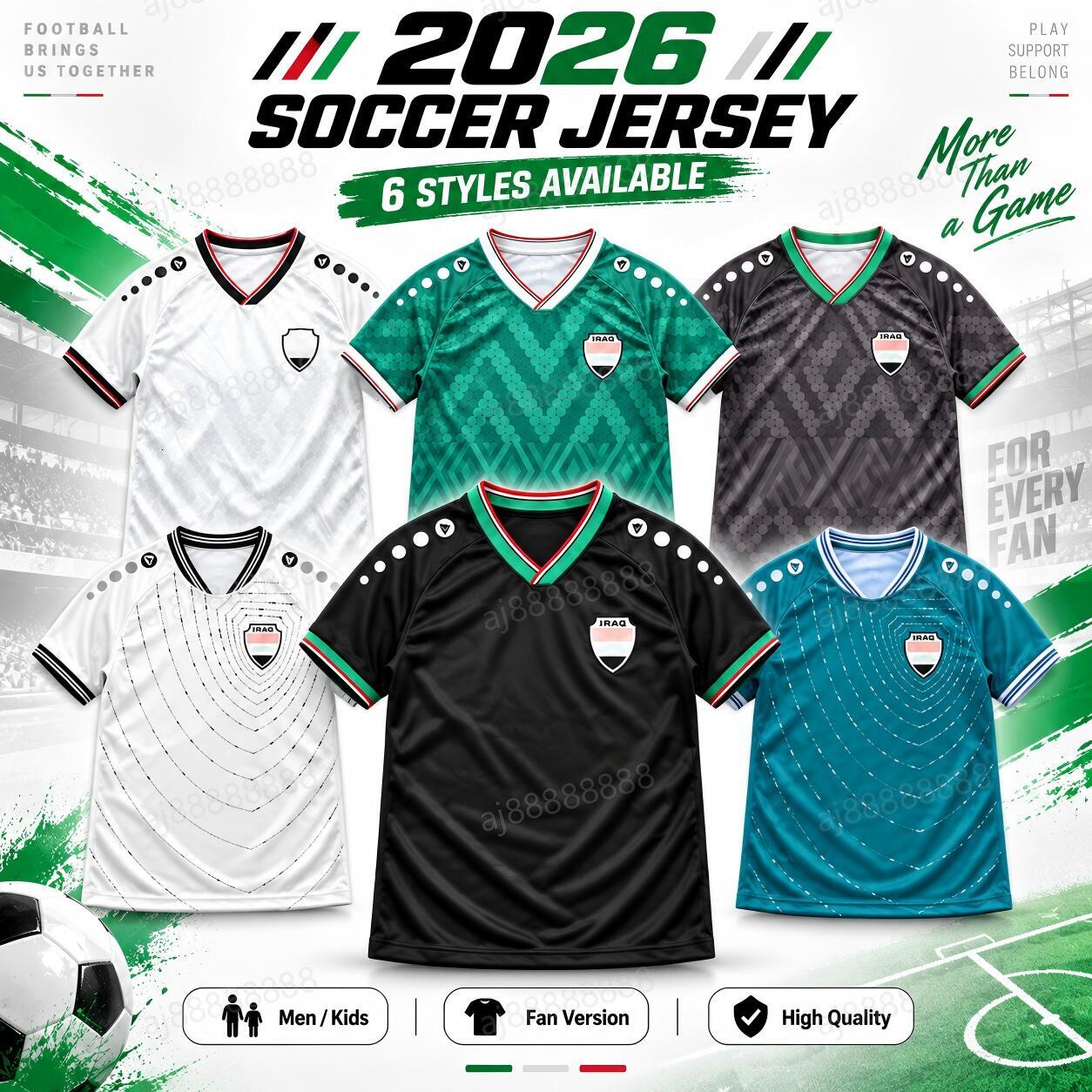 Maillot de football de la Coupe du monde d'Irak 2026 pour hommes, femmes et enfants, uniforme de football surdimensionné à manches courtes, éditi