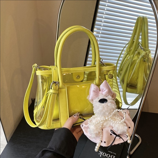 Sac à main transparent à la mode de grande capacité européenne et américaine, sac mère-fille décontracté simple de plage de gelée, sac seau de ba