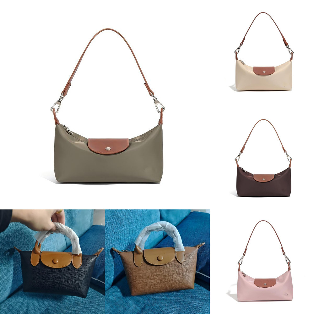 Designer Women Lightweight Nylon Hobo Underarm Shoulder Bag Contrast Faux Leather Trim Snap Flap Handbag Detachable Strap Casual Daily Crossbody