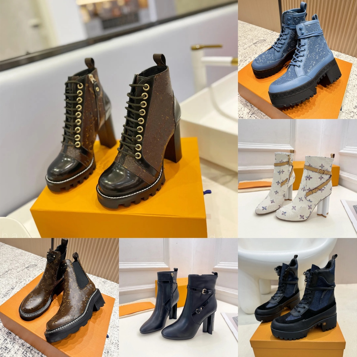 Shoe Designer Woman Luxury Motorcycle Boot Biker Harness Leather Canvas Zipper Side Chunky Outdoor Winter Fall Tactical Street Punk Rock Fashion Wea