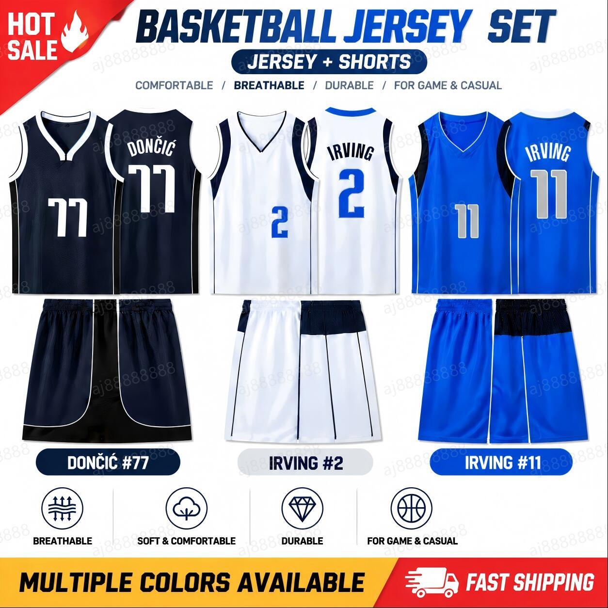 Ensemble short et maillot de basket-ball Kyrie Irving 11 Luka Doncic 77 Nowitzki 41, nom personnalisé, numéro, uniforme de sport pour hommes, ten