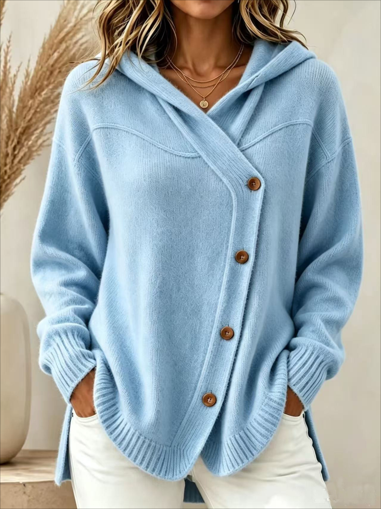 1764 European and American style autumn/winter new women's sweater casual loose button long sleeve hooded cardigan