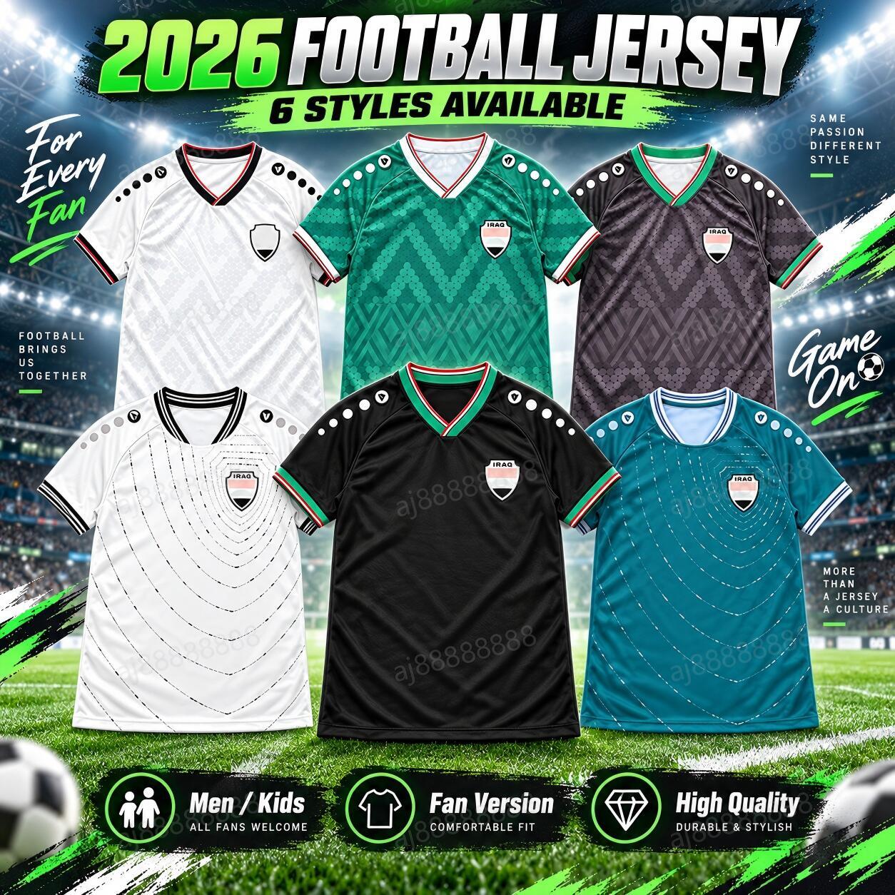 2026 Iraq World Cup Soccer Jersey Men Kids Women Football Shirt Home Away Third Kit Fan Player Version Short Sleeve Custom Name Number Sports Unifor