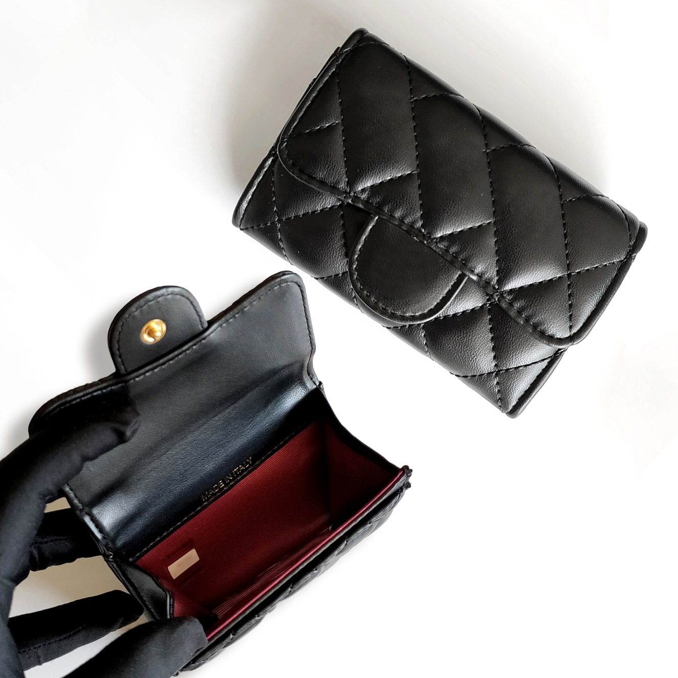 Top quality Designer Quilted Card Wallet Women Caviar Leather Card Holder Luxury Compact Card Case Small Flap Coin Purse Caviar Mini Wallet Credit C
