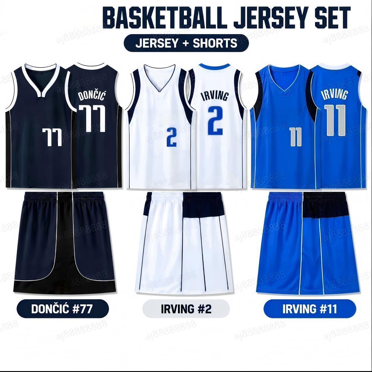 Ensemble de maillots de basket-ball Kyrie Irving Luka Doncic Nowitzki Jersey Shorts Dallas Nom personnalisé Numéro Uniforme de sport de basket-ba