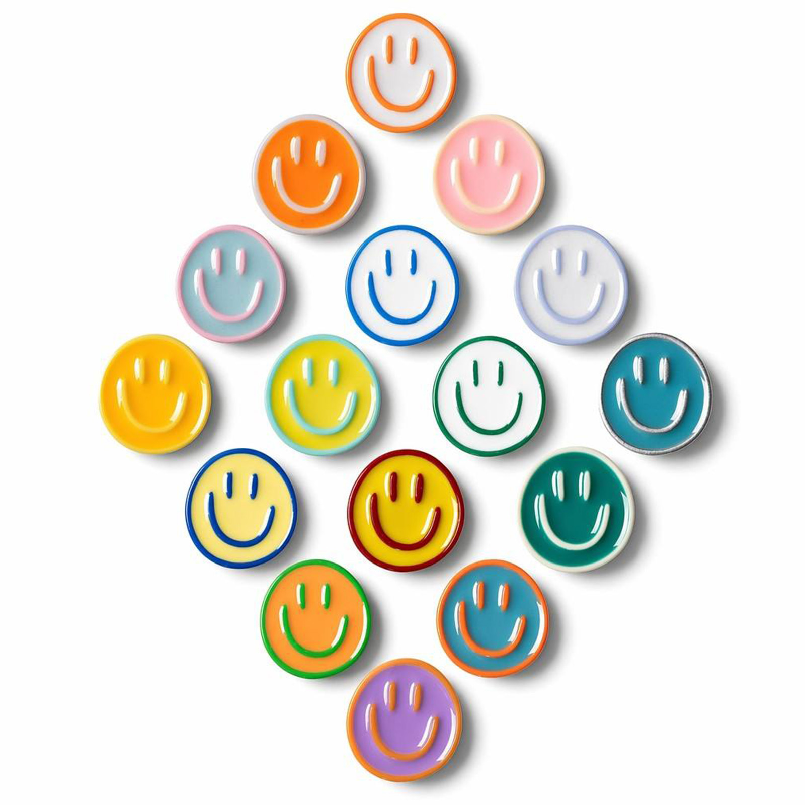 Paquet de 16 aimants de réfrigérateur Smiley colorés, décor de tableau blanc rond | 16 couleurs vives ; Attachement fiable ; Conception anti-rayu