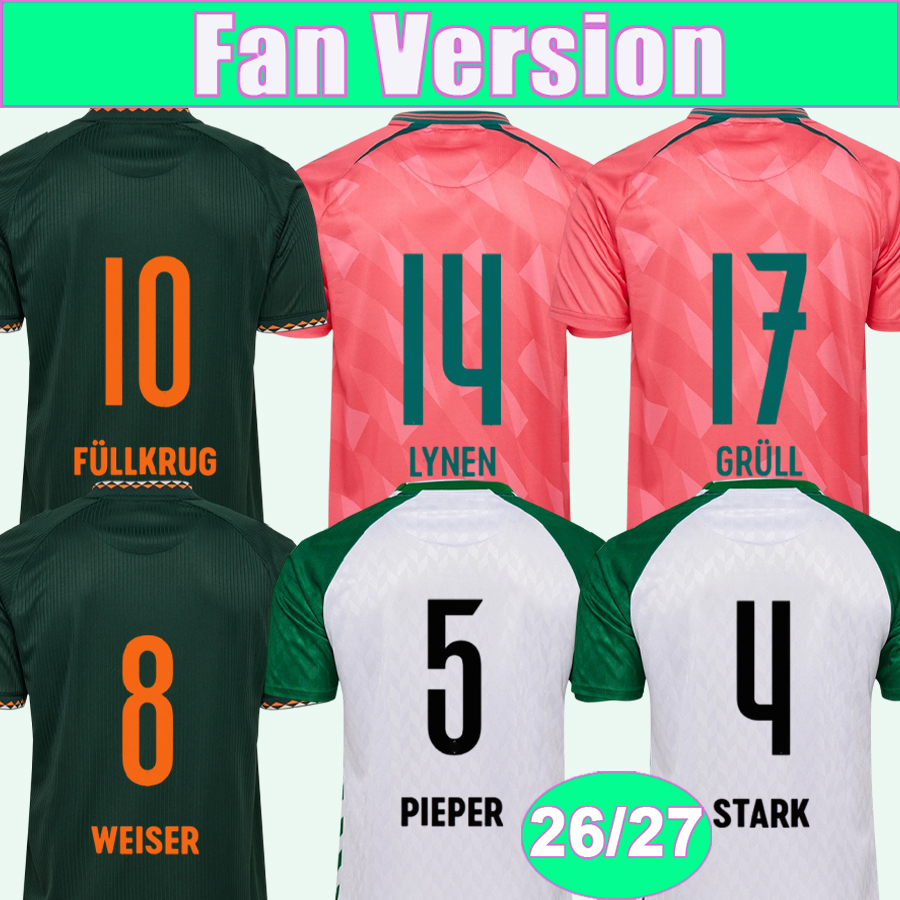 26 27 Werder Bremen Maillots de football pour hommes FULLKRUG TOPP NJINMAH LYNEN GRULL KOWNACKI SCHMETGENS Home Away 3ème Chemises de football Un