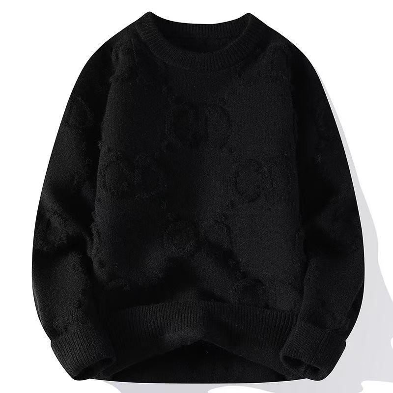 Fashionable thickened round-neck jacquard knitted sweater for men - new autumn style, trendy Korean-style pullover warm sweater for teenagers