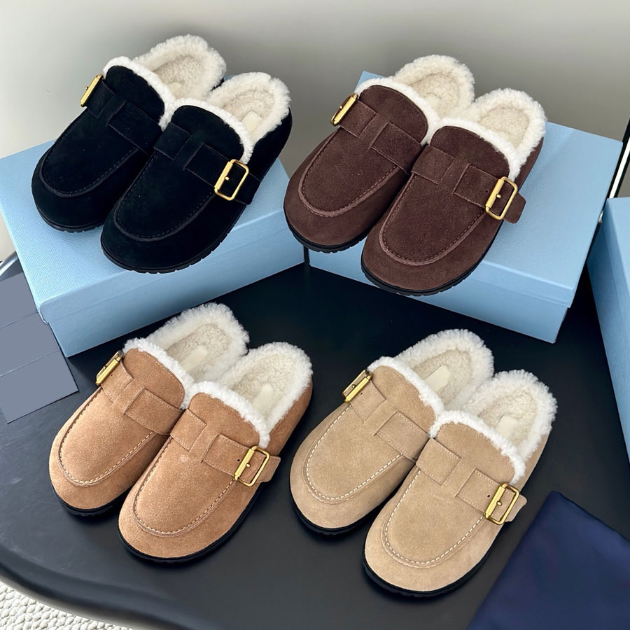 Top Qualité Daim Fourrure Pantoufle Mules Chaussures Plates Tendance Fluffy Furry Pantoufle Diapositives pour femmes De Luxe Designer Fourrure Di