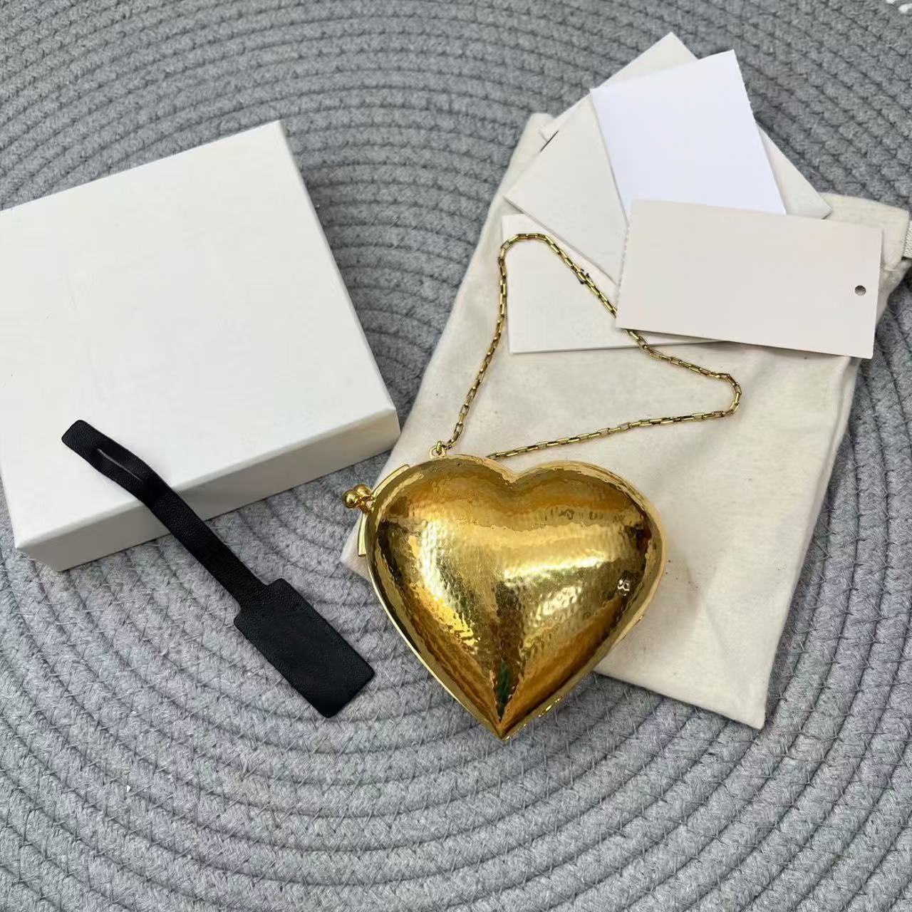 12A evening mini heart minaudiere in brass bag Crystal Bagdesigner hard shell heart shape evening party top quality handbag luxury women clutch bag
