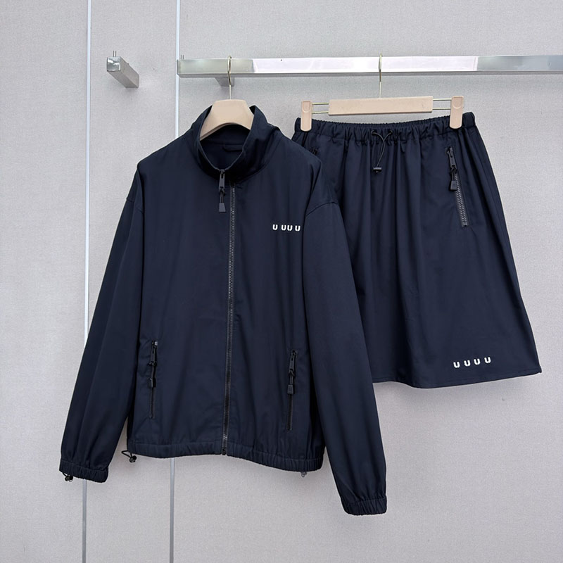 Y2K Outdoor Jackets Women Zip Up Stand Collar Jackets Letter A Line Skirts Drawstring Cargo Mini Skirts Casual Fall Outfit for Women