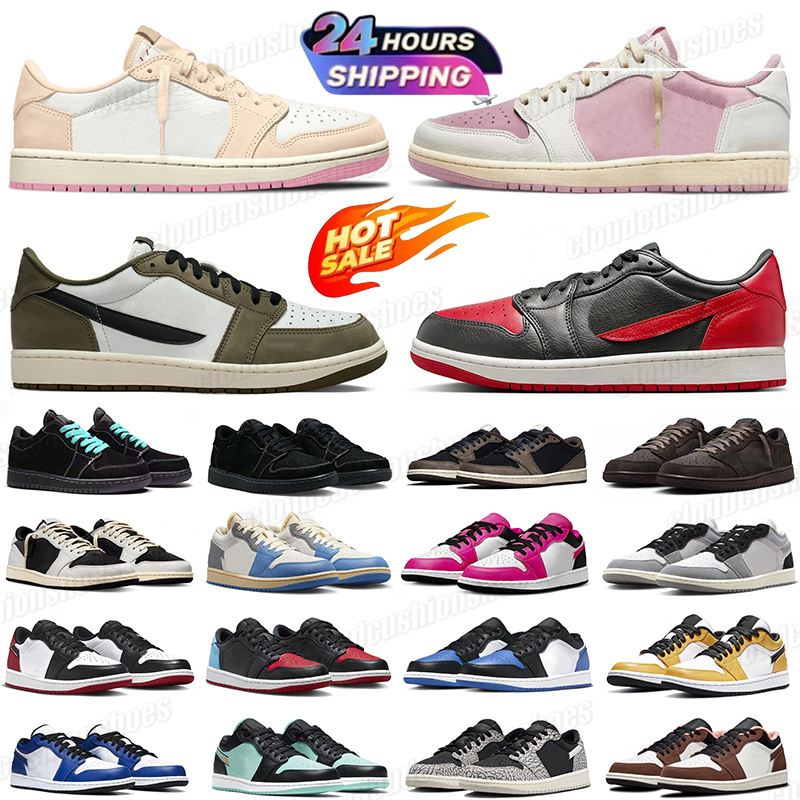 Designer Travis 1s 1 low tropical pink new designer basketball shoes Medium Olive Military Blue men women shoes sneakers outdoor trainer sneakers